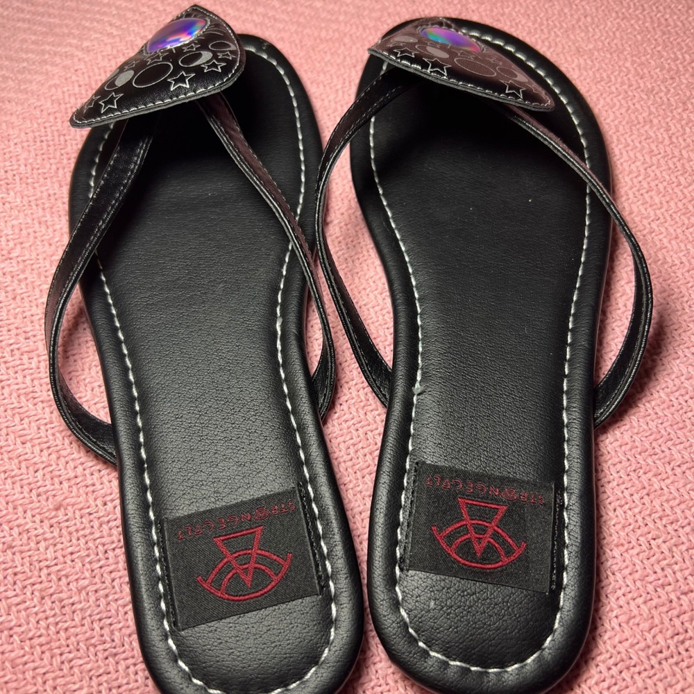 StrangeCult Betty Spirit Black Celestial Moon Phase Planchette Sandals Womens 7M - Picture 3 of 6
